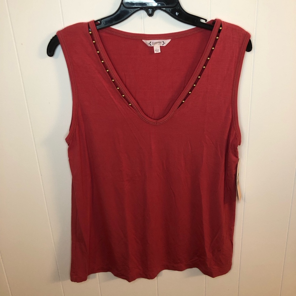 Nanette Lepore NWT Cameo Rose Poetic Love V-Neck Studded Sleeveless Top Large